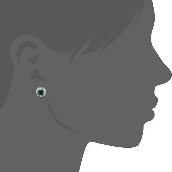 Sterling Silver Cushion Cut Birthstone and Created White Sapphire Halo Stud Earr - Picture 2 of 3